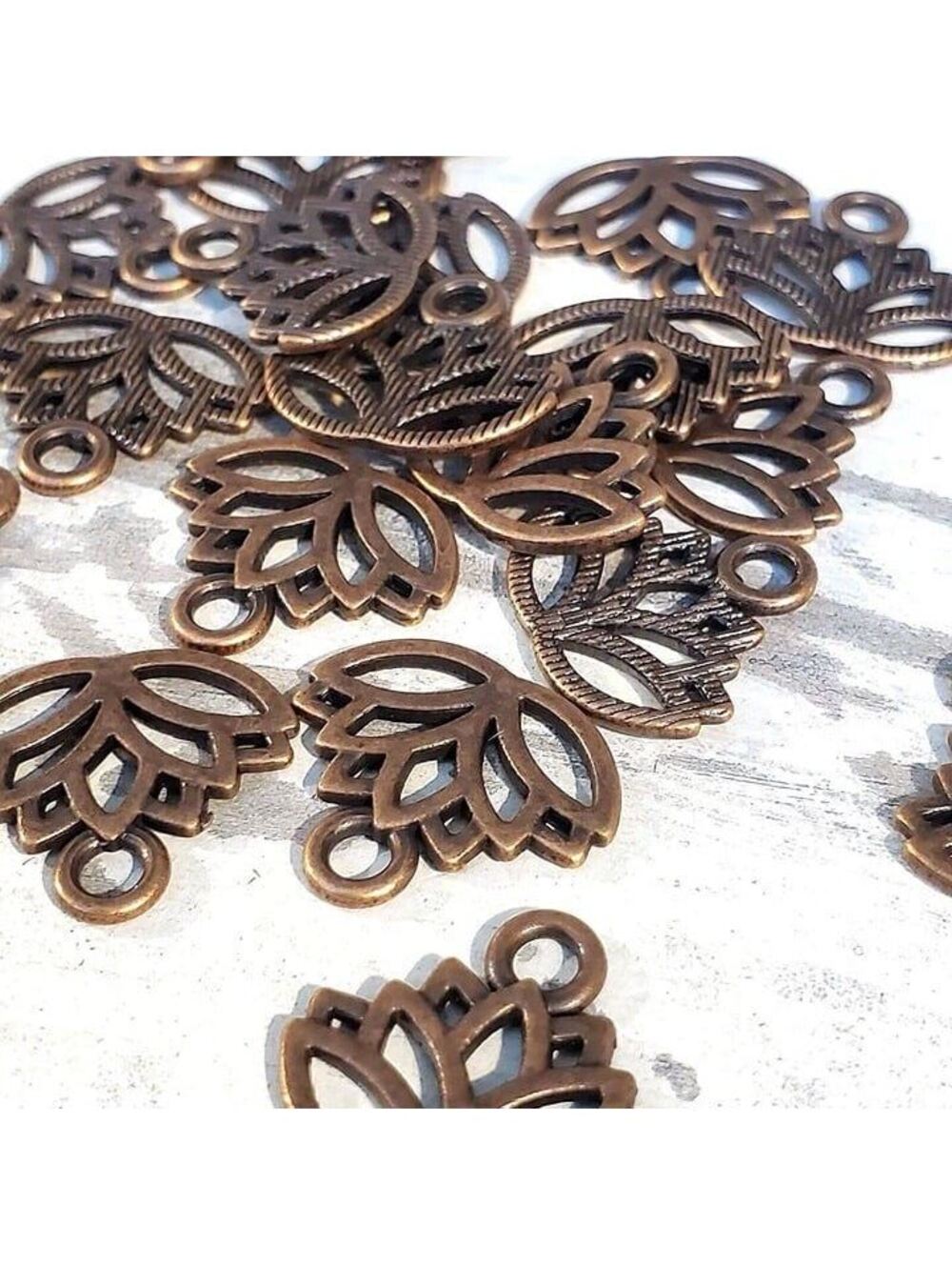 Antique Copper Open Lotus Flower Zen Garden Yoga 15x17mm Charms Pendants 10 pcs